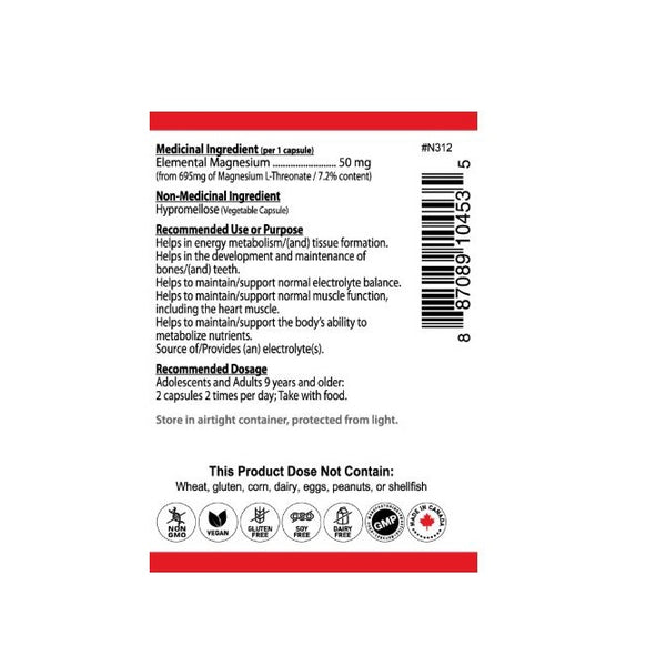 Magnesium L-Threonate 120 Vegetable Capsules