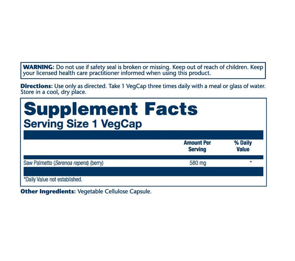 Saw Palmetto 580mg 100 Veggie Capsules