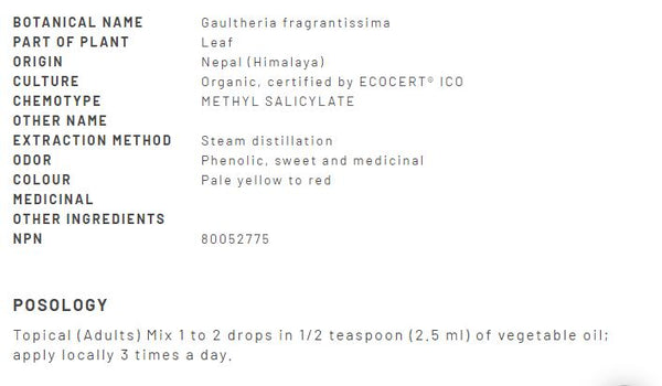 Organic Wintergreen Fragrant Oil 15ml