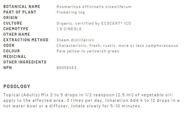 Rosemary Cineole Type Oil Organic 5mL