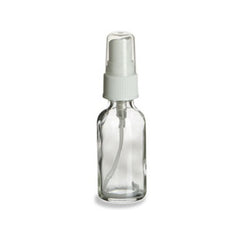 Clear Boston Round Glass Bottle with White Atomizer 1oz