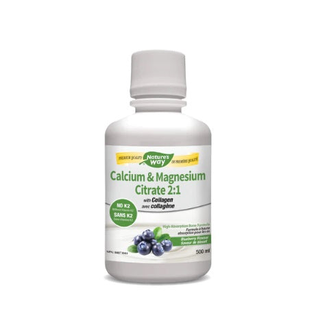 Calcium & Magnesium Citrate 2 : 1 With Collagen No Vitamin K2 Bluberry Flavour 500ml